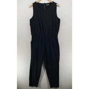 EILEEN FISHER Jumpsuit L Organic Cotton Stretch Tapered Ankle Sleeveless Black